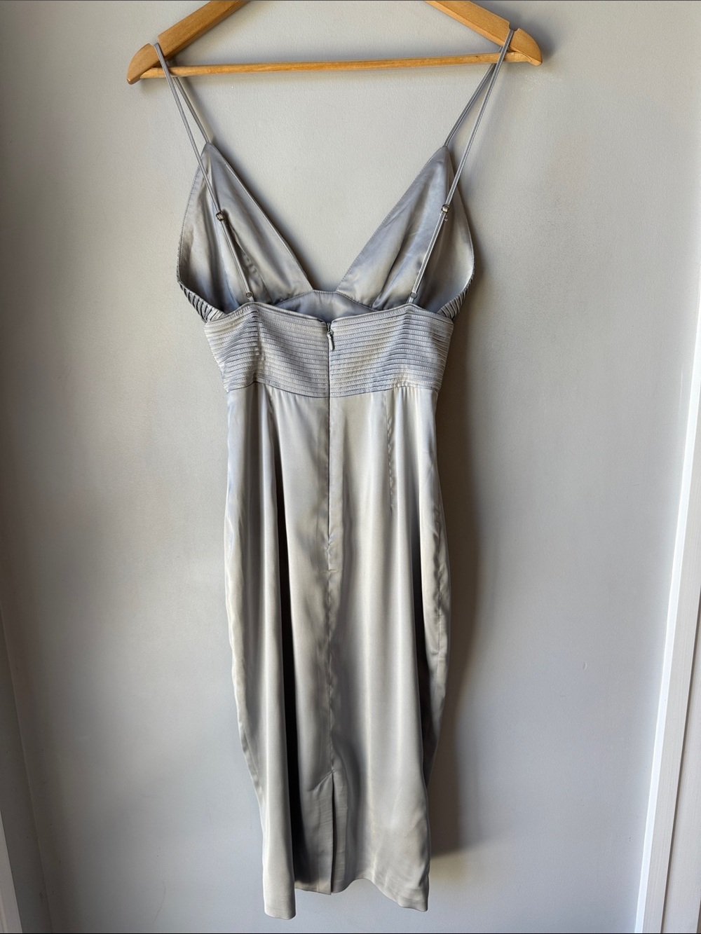 House Of CB Grey Satin Pin Tuck Dress - Picture 4 of 10